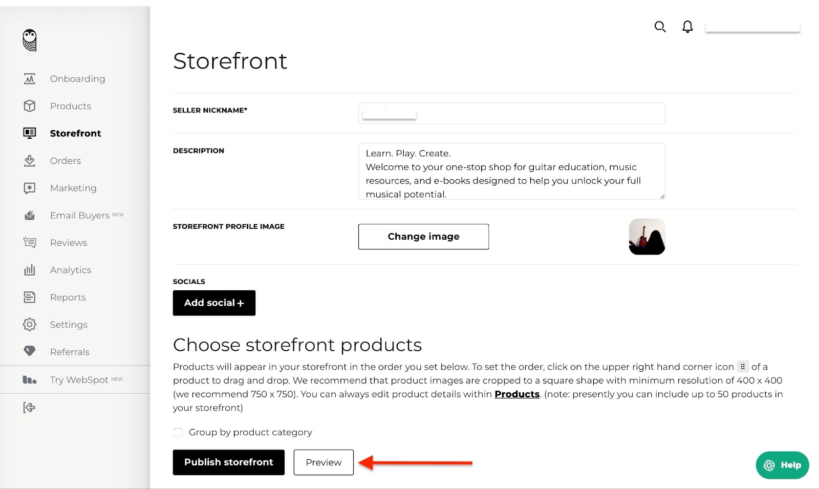 SendOwl's preview of storefront products