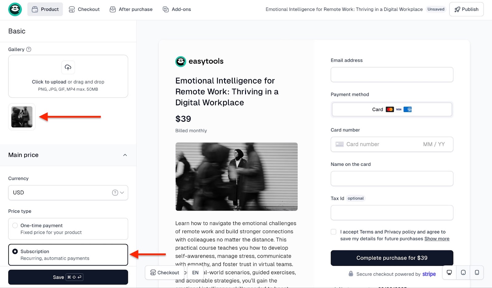 A purchase page for an emotional intelligence course