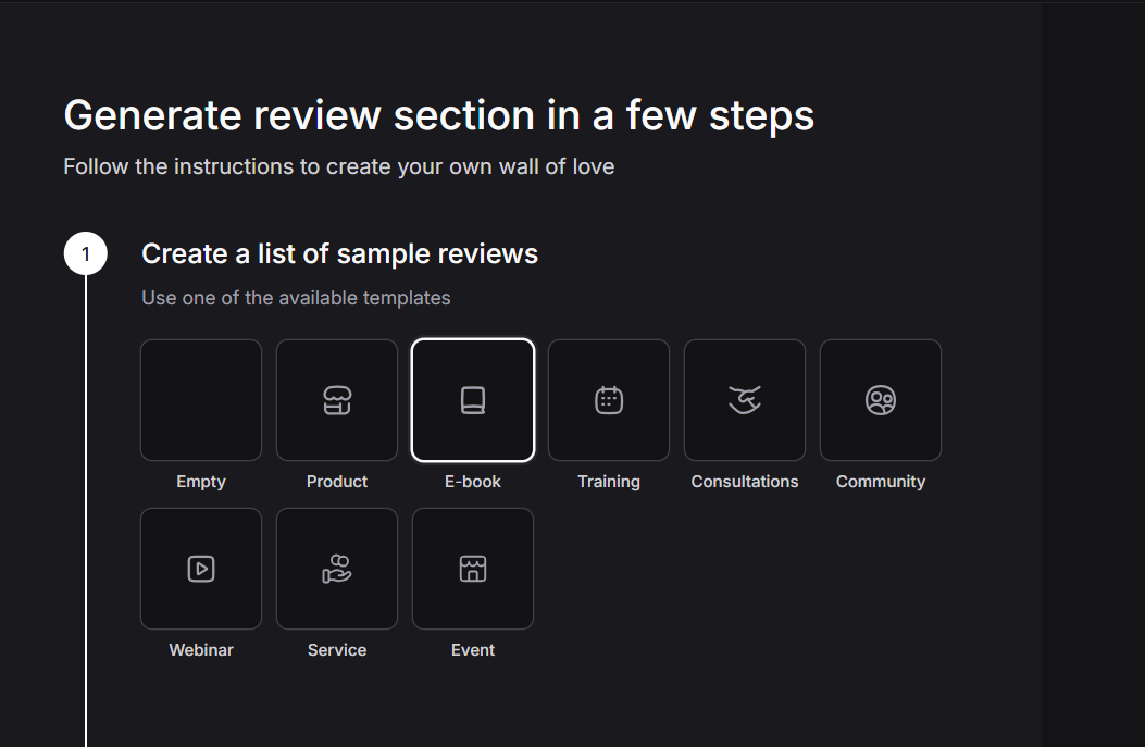 Templates options for a ''wall of love'' review section