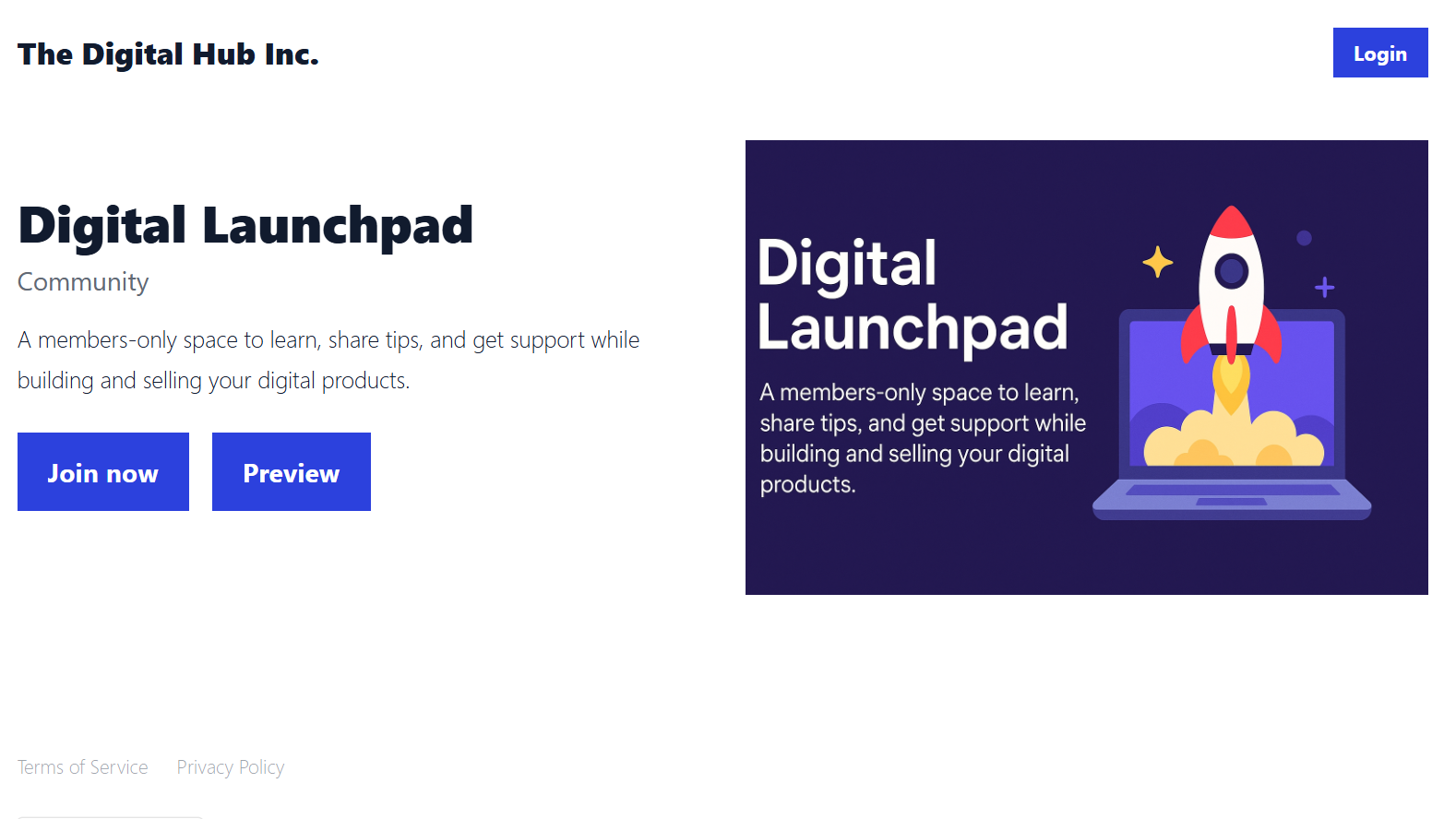Landing page for a digital community