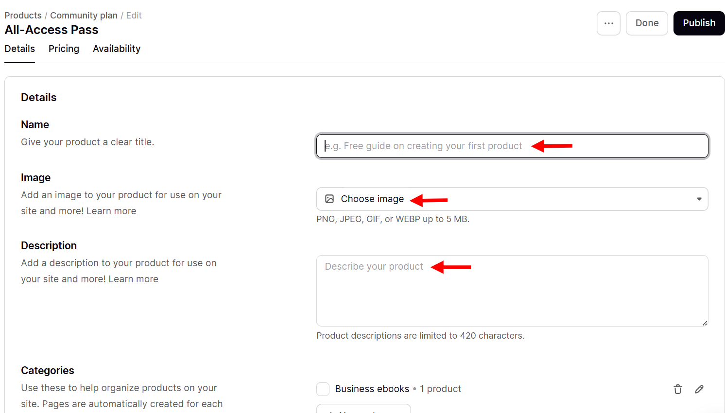 Product details page