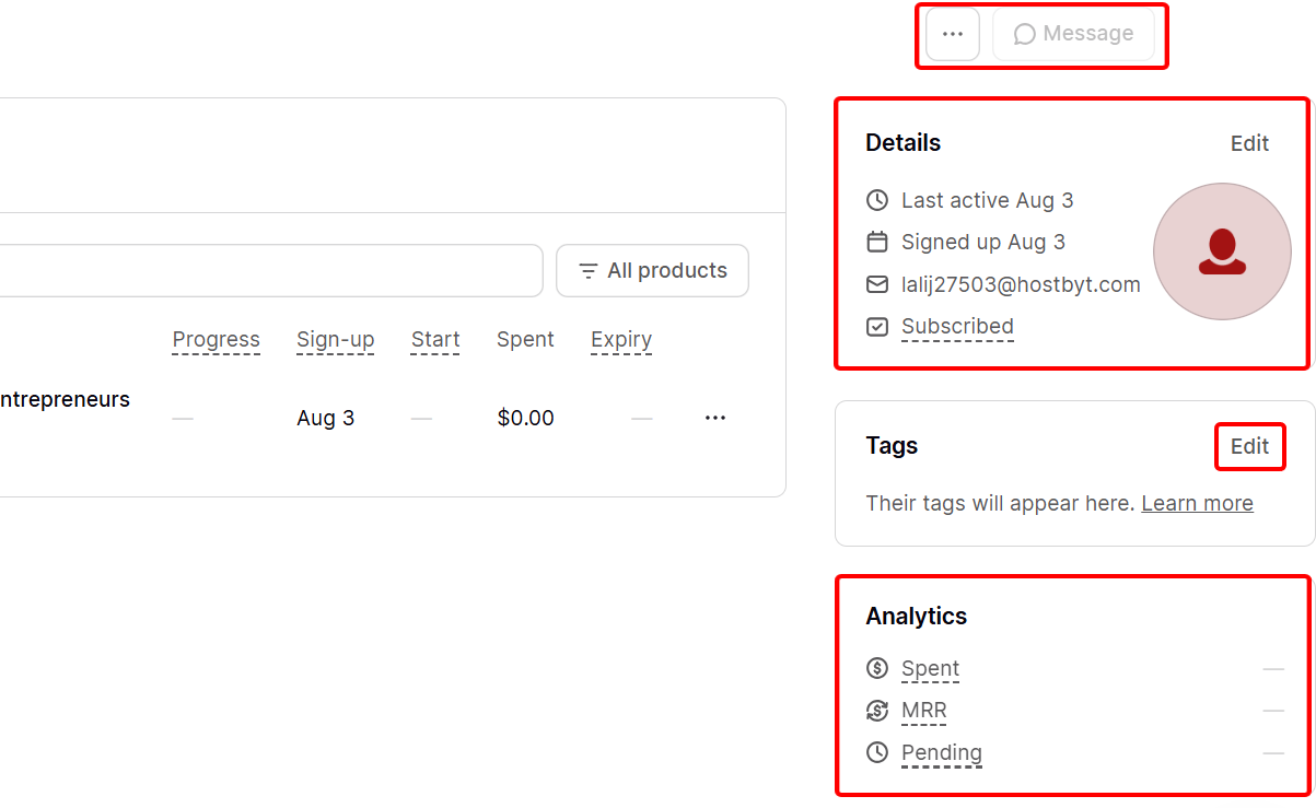 Customer details tags and analytics for their profile