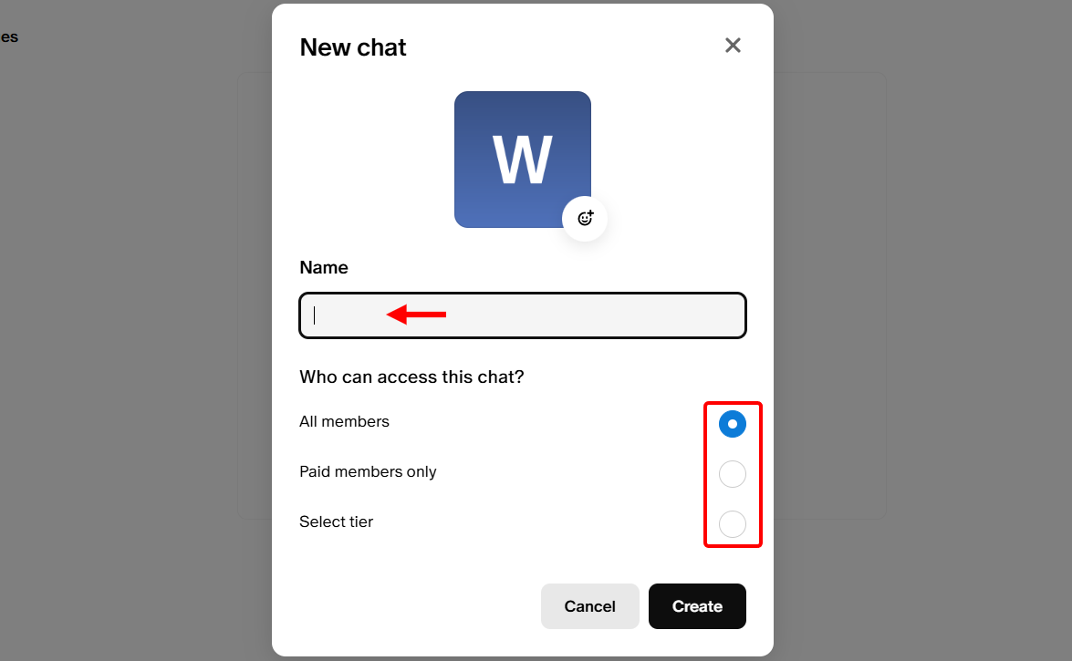Highlighted new chat options and member access