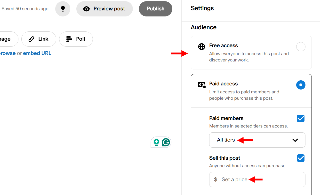Options for free or paid access