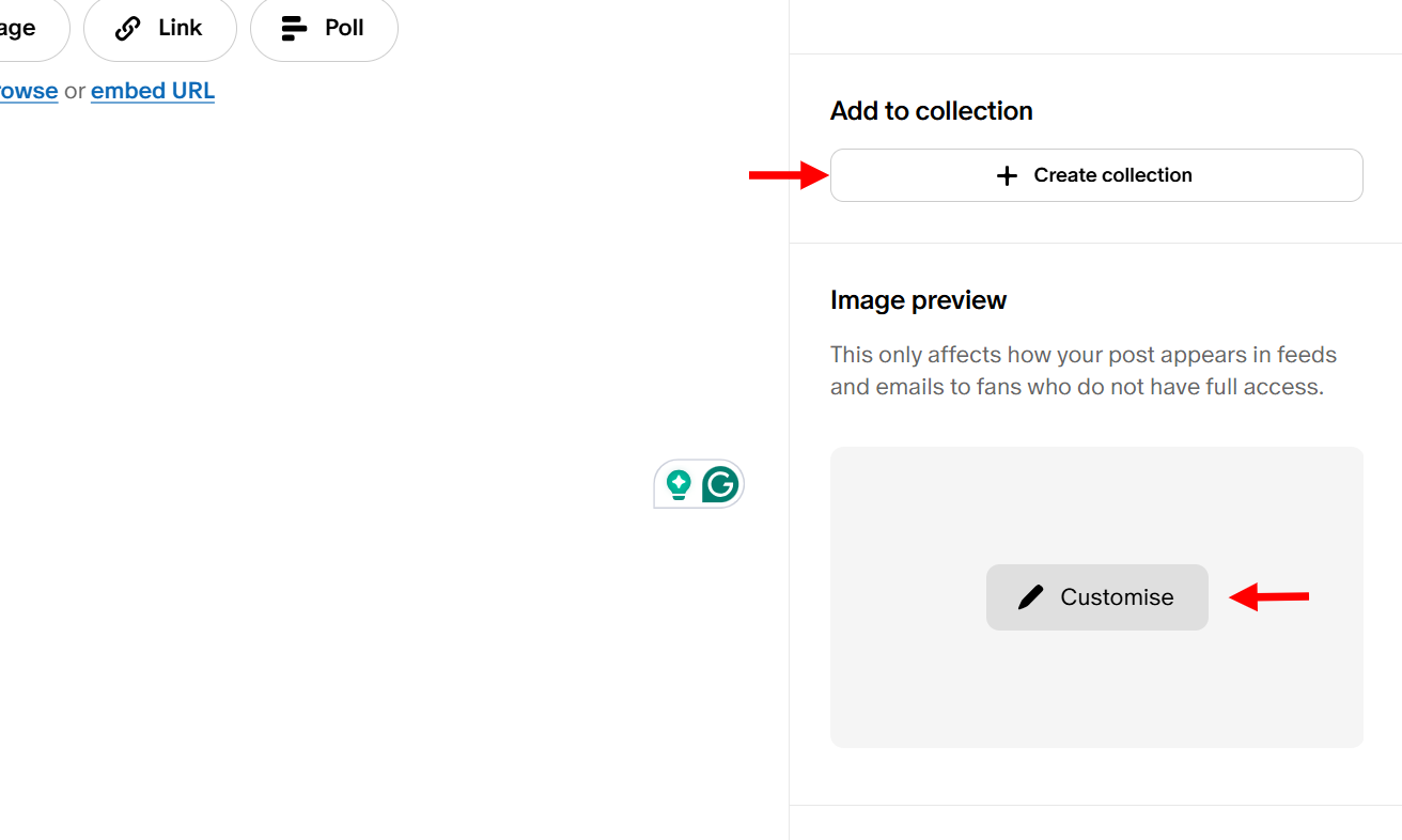 A collection and customize an image preview for a post