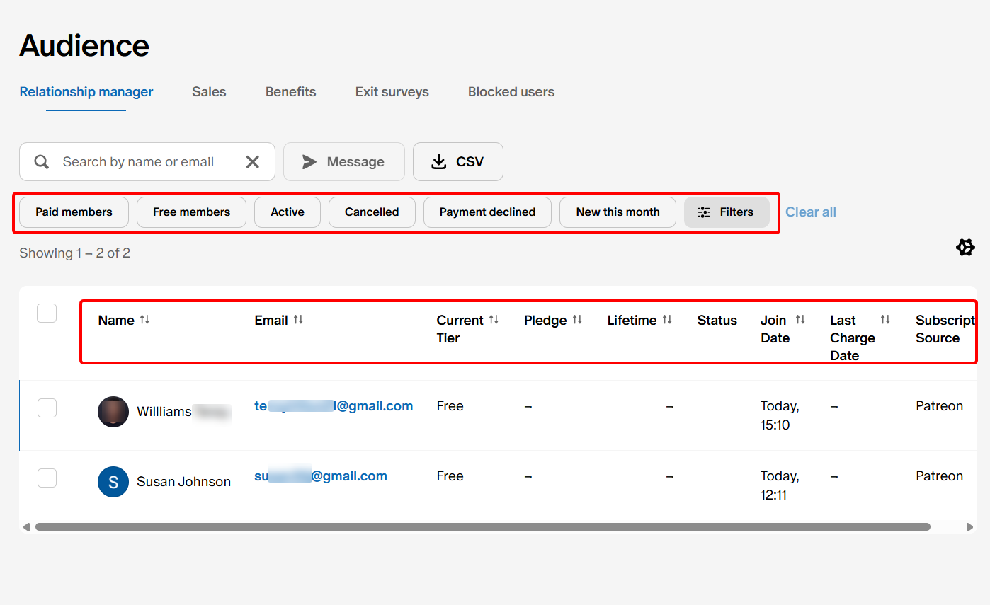 Manager dashboard with options to filter