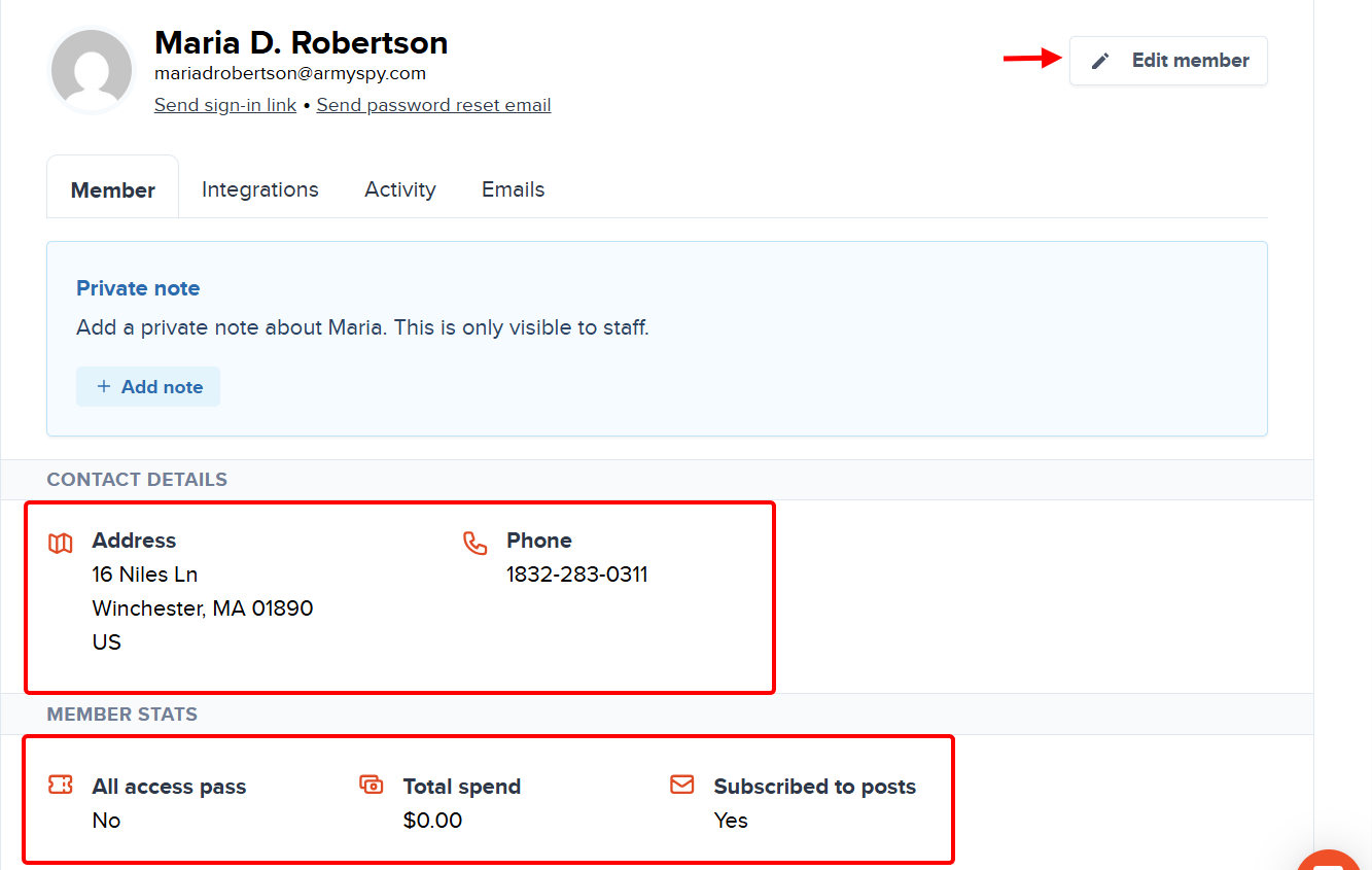 Customer details and membership status