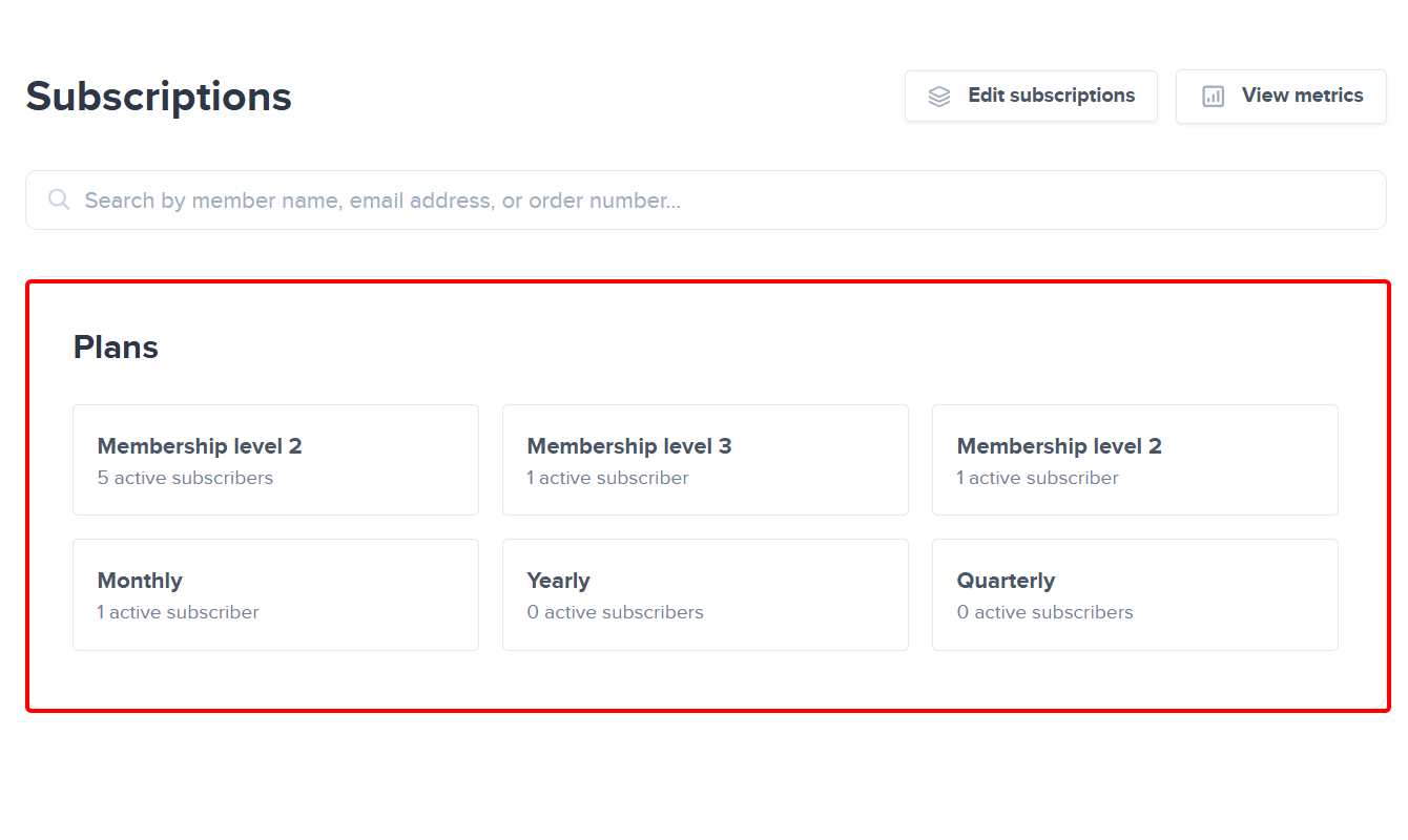 Overview of active subscription plans