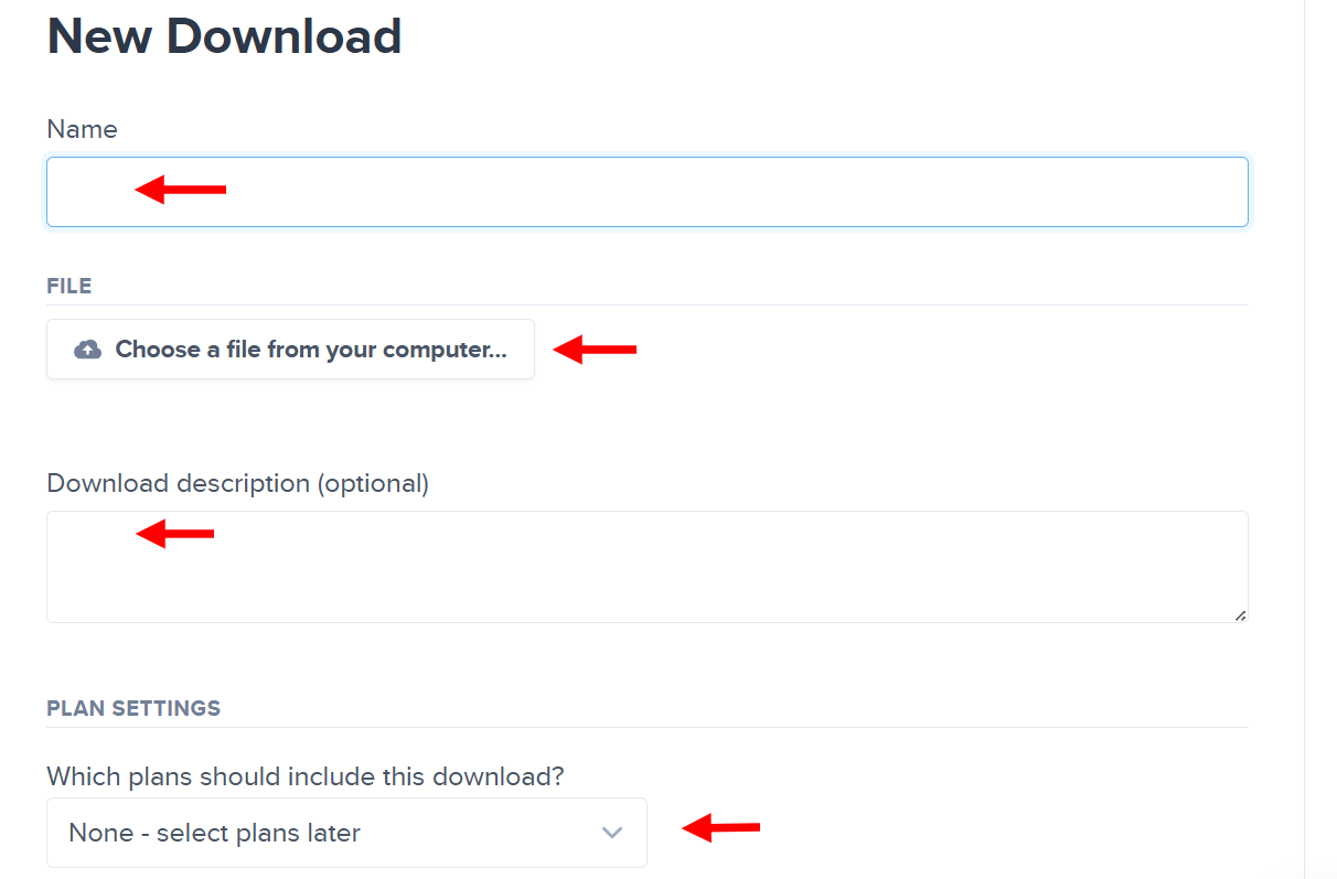 Page for creating a new downloadable product
