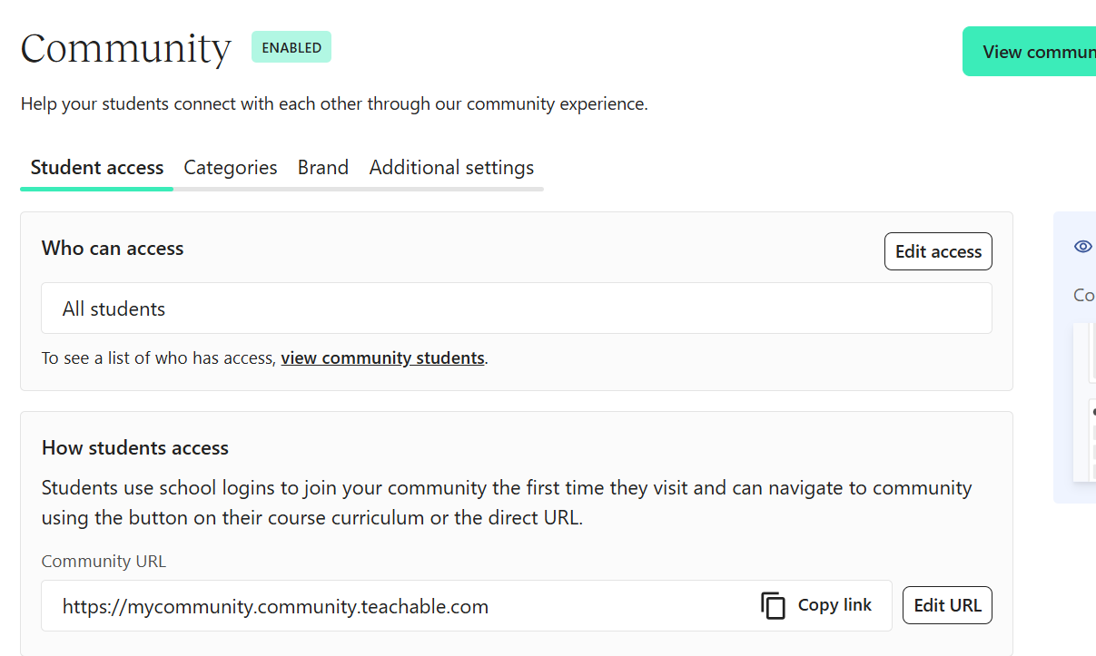 Community access settings for students
