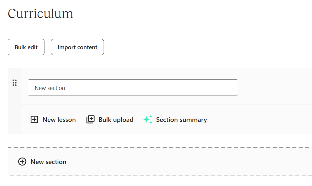 Course curriculum with new sections and lessons
