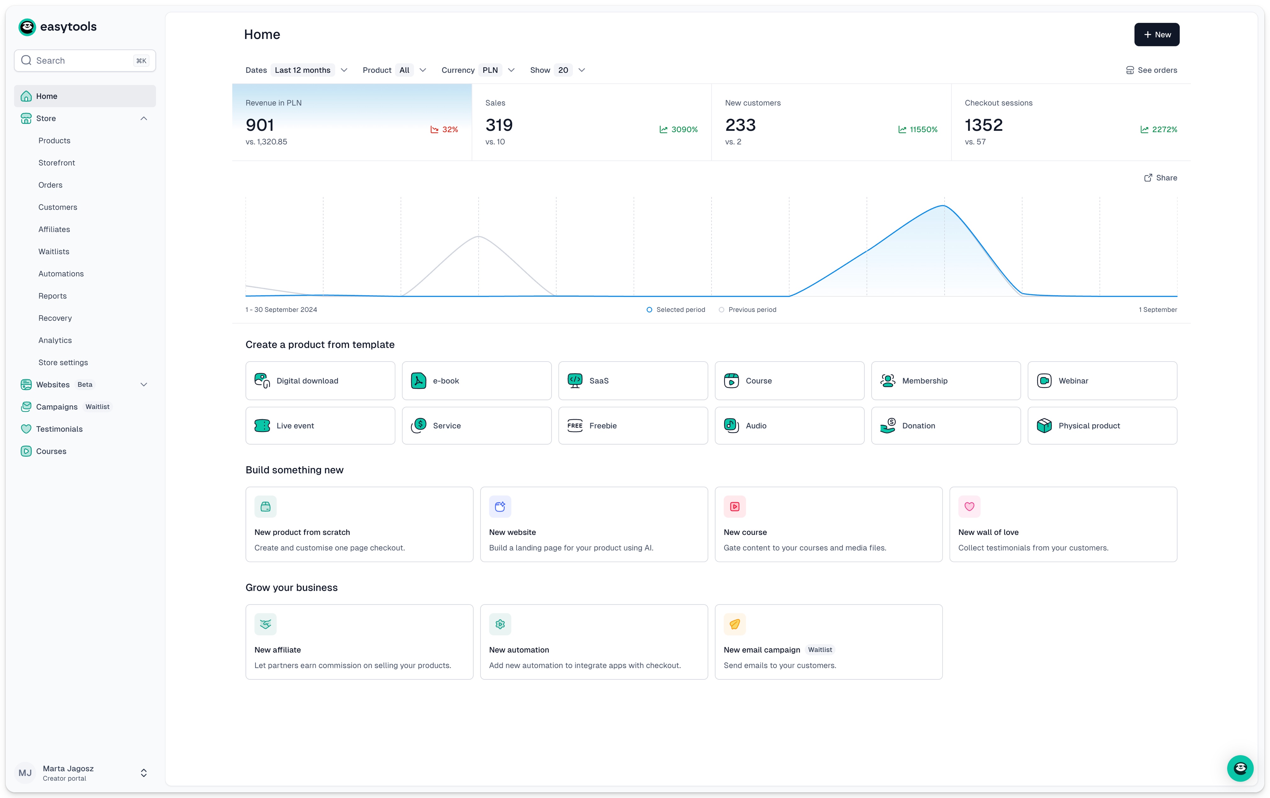 Easytools new main dashboard