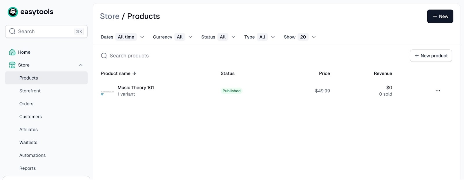 Store and product dashboard on Easytools