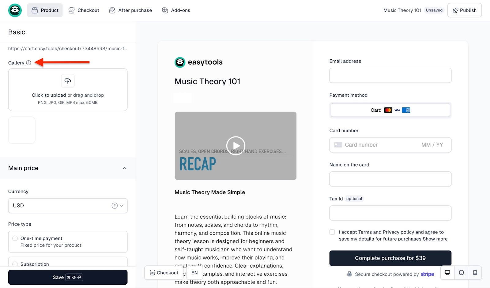 Creating the product gallery for a course
