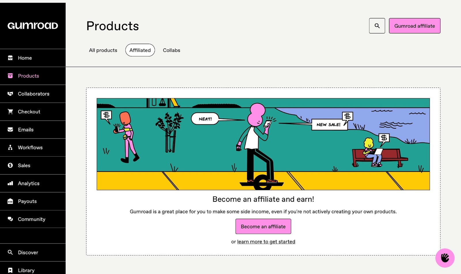 Page showing Gumroad's affiliate program.