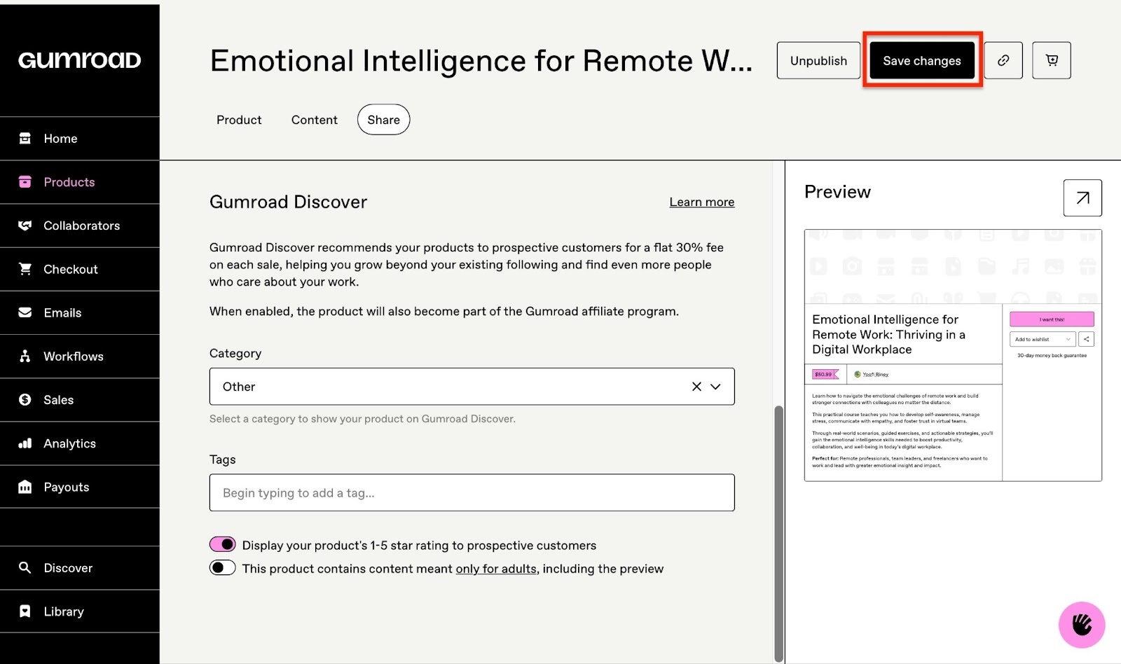 Options for discovery category and tags