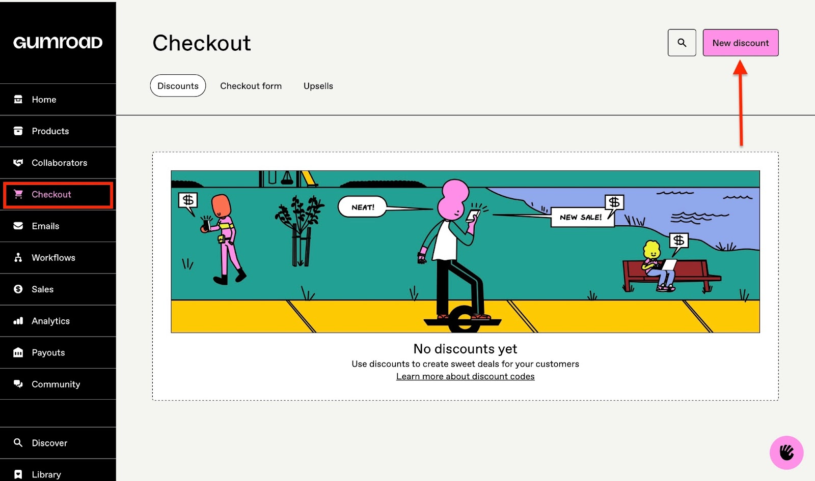 Options to create new discounts for checkout.