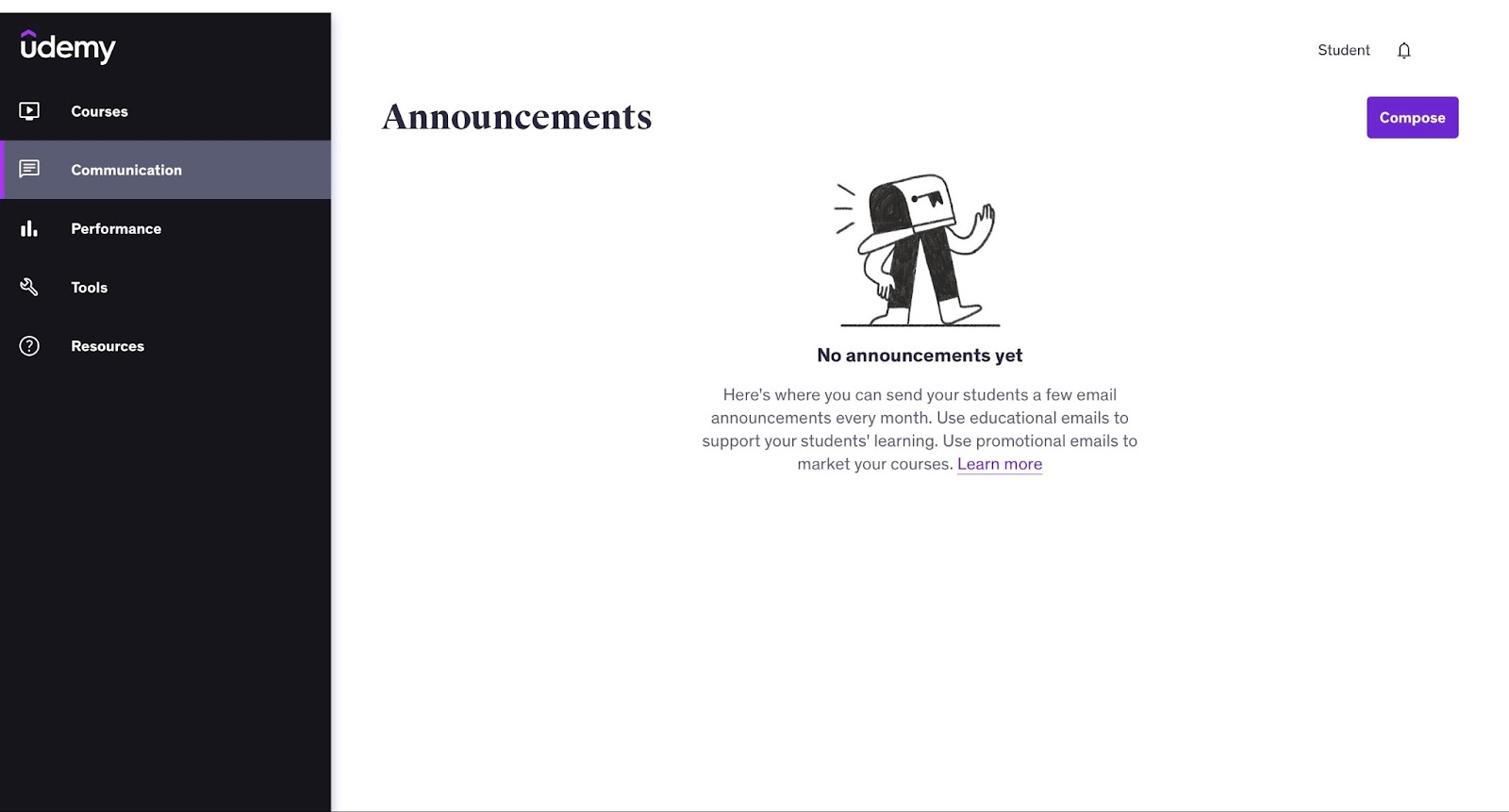 Creating an announcement for student.
