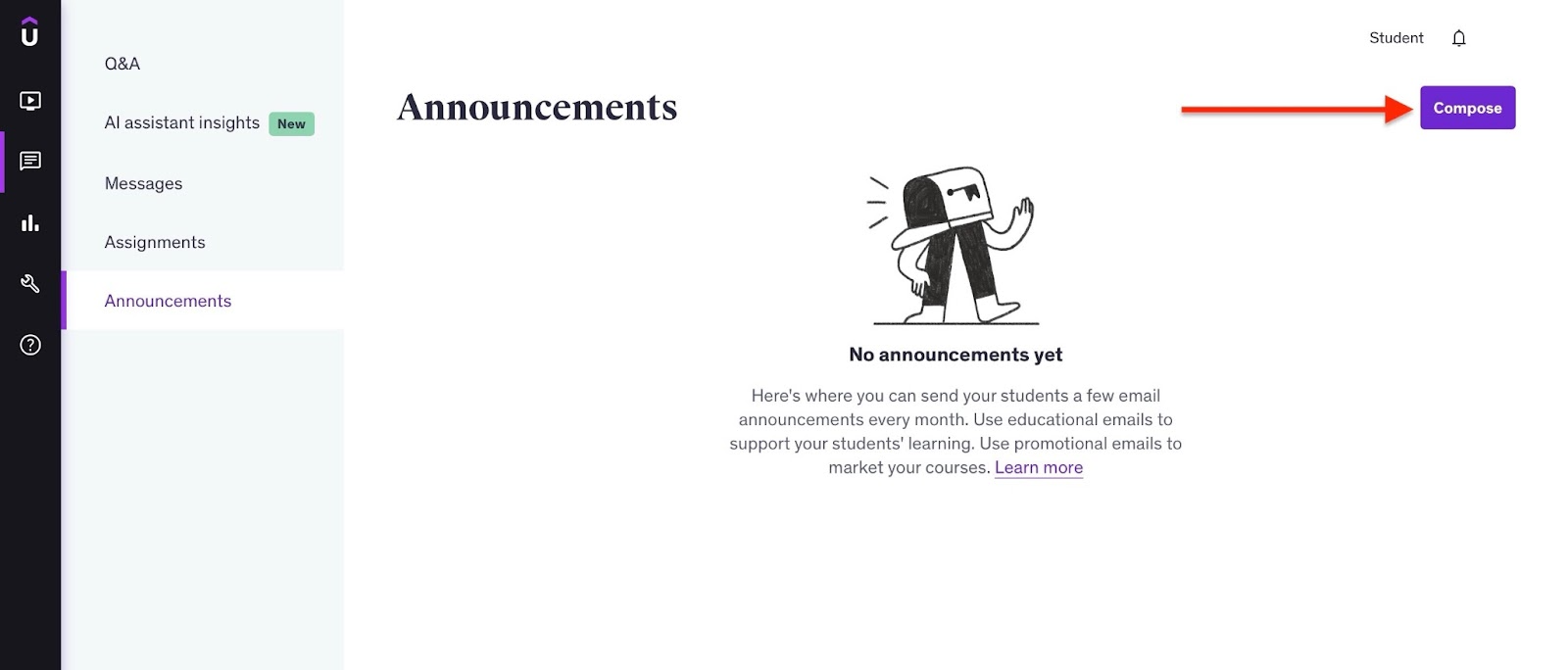 Writing and sending course announcements on Udemy
