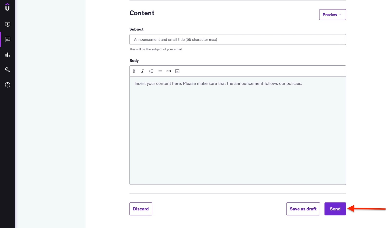 Composing and sending a course announcement.