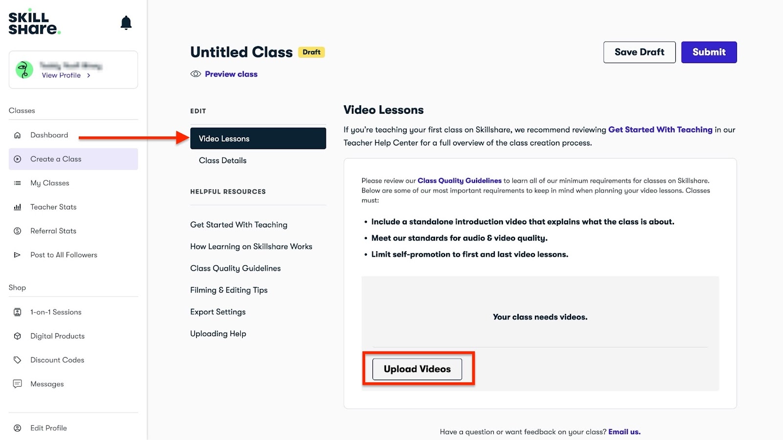 Uploading videos for online courses