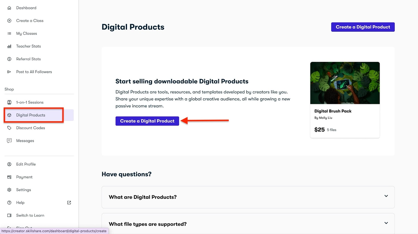 Creating digital products on Skillshare.