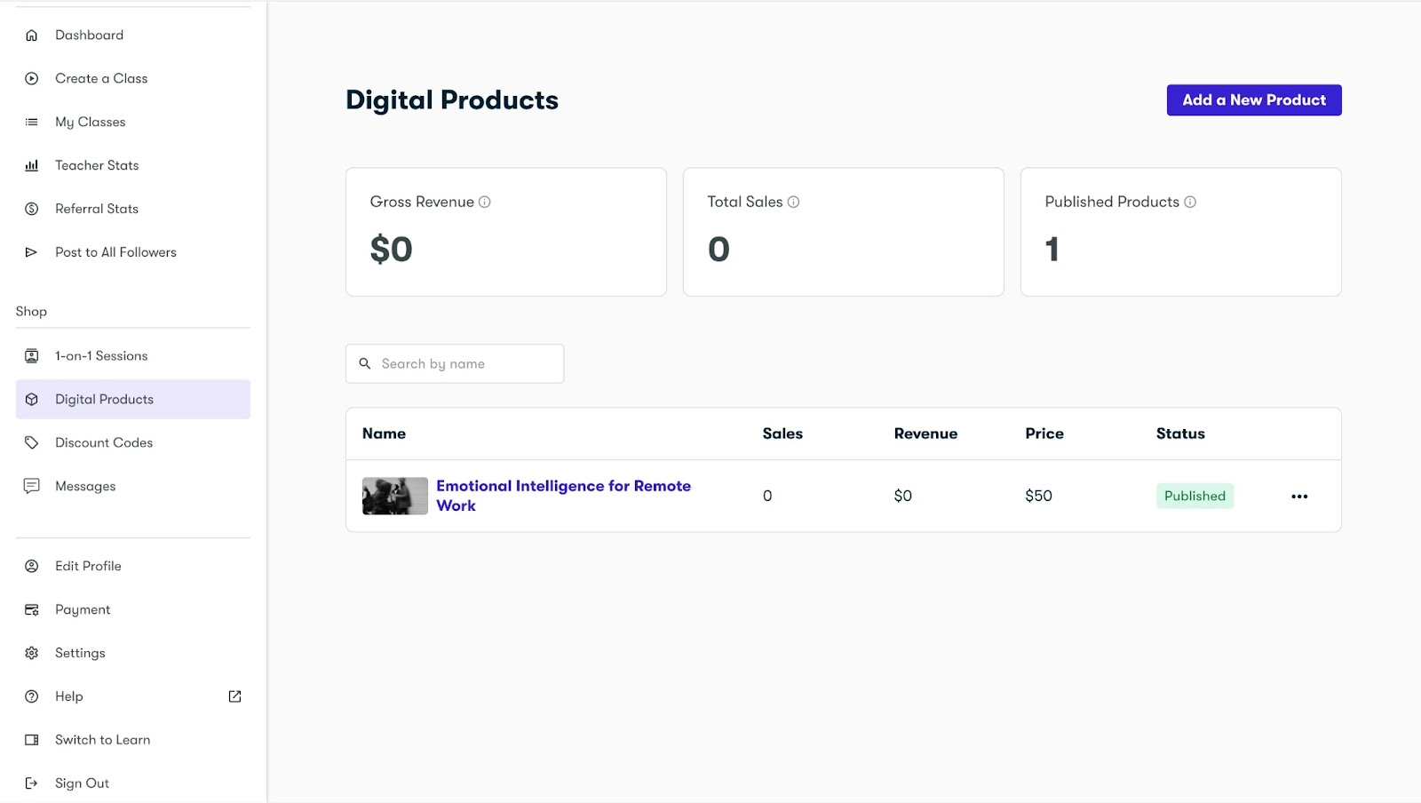 Digital product and sales dashboard