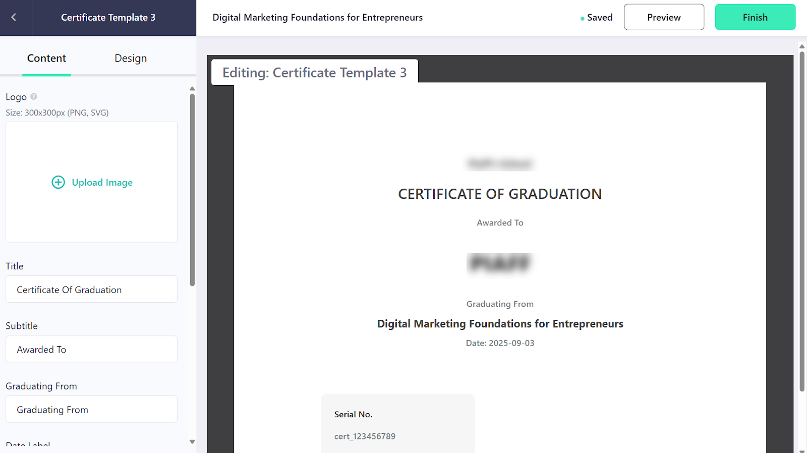 Certificate preparation wizard in Teachable