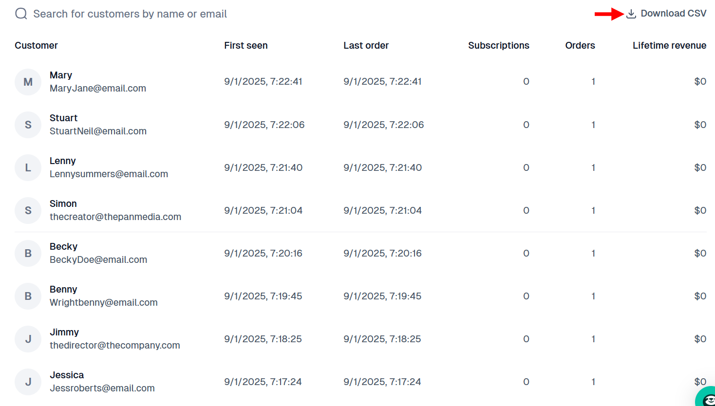 Export customer data as CSV