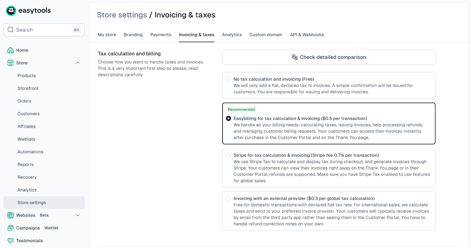 Invoicing and tax settings in Easytools