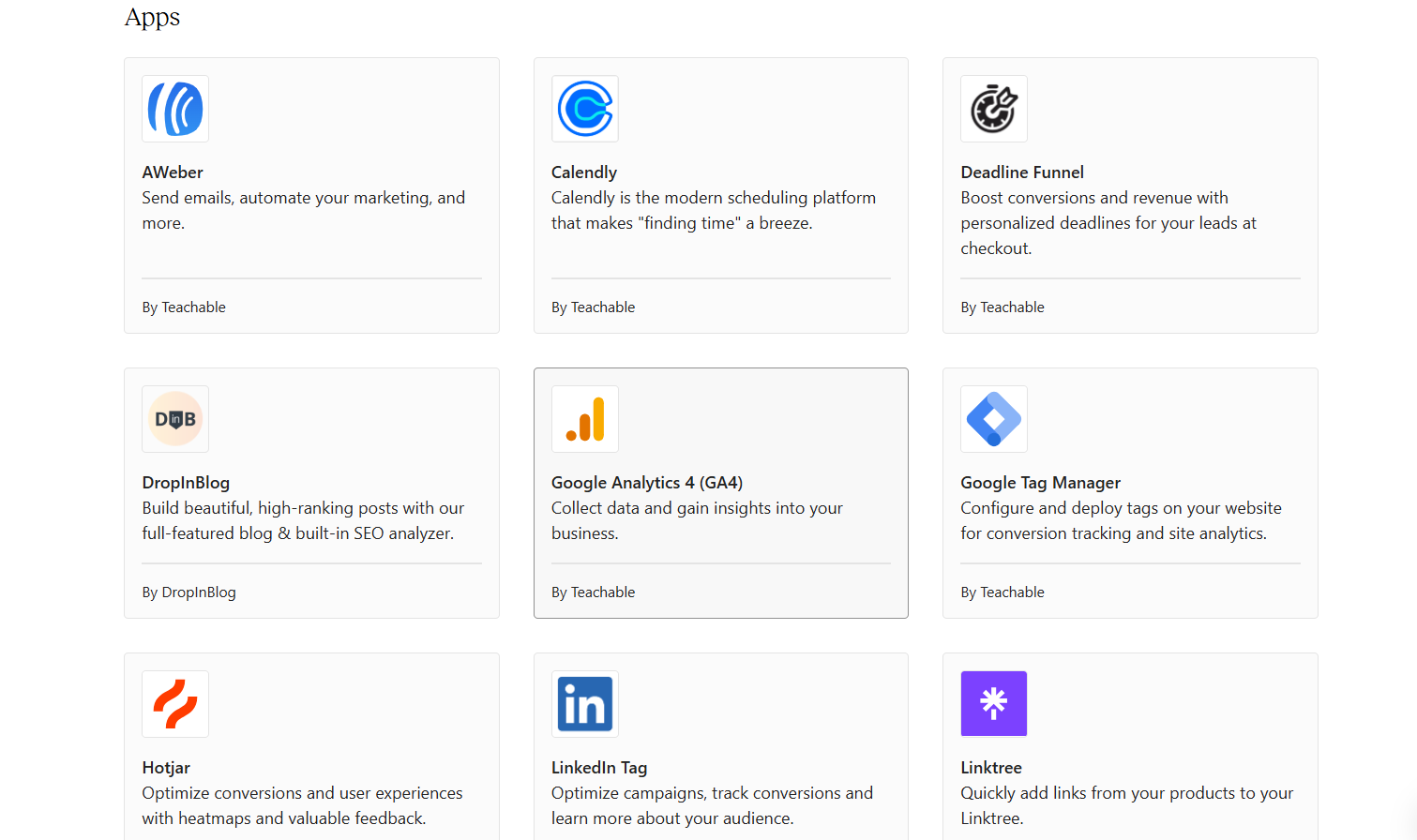 Kajabi vs. teachable: App integrations.png