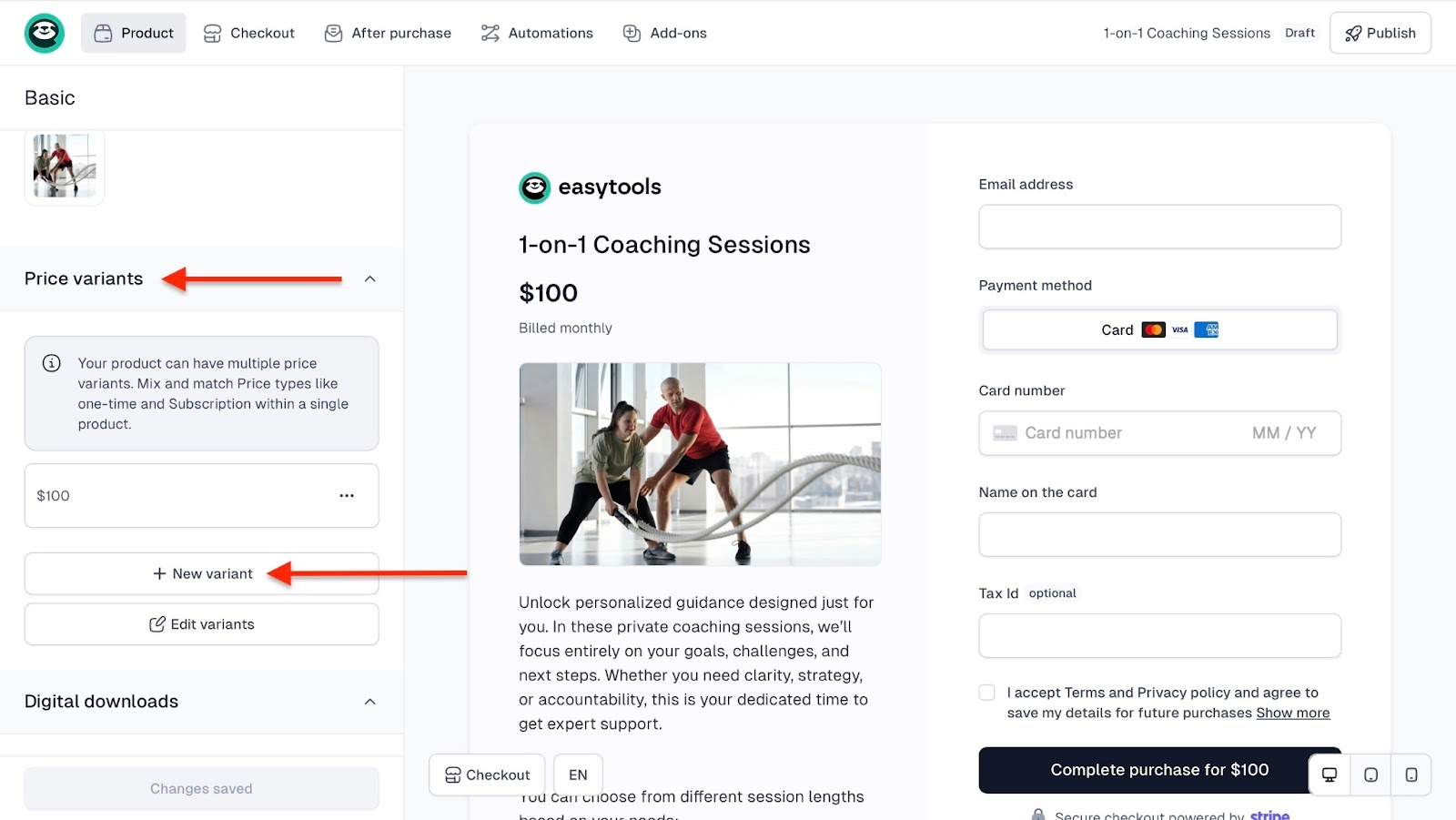 Set up new price variant for coaching product