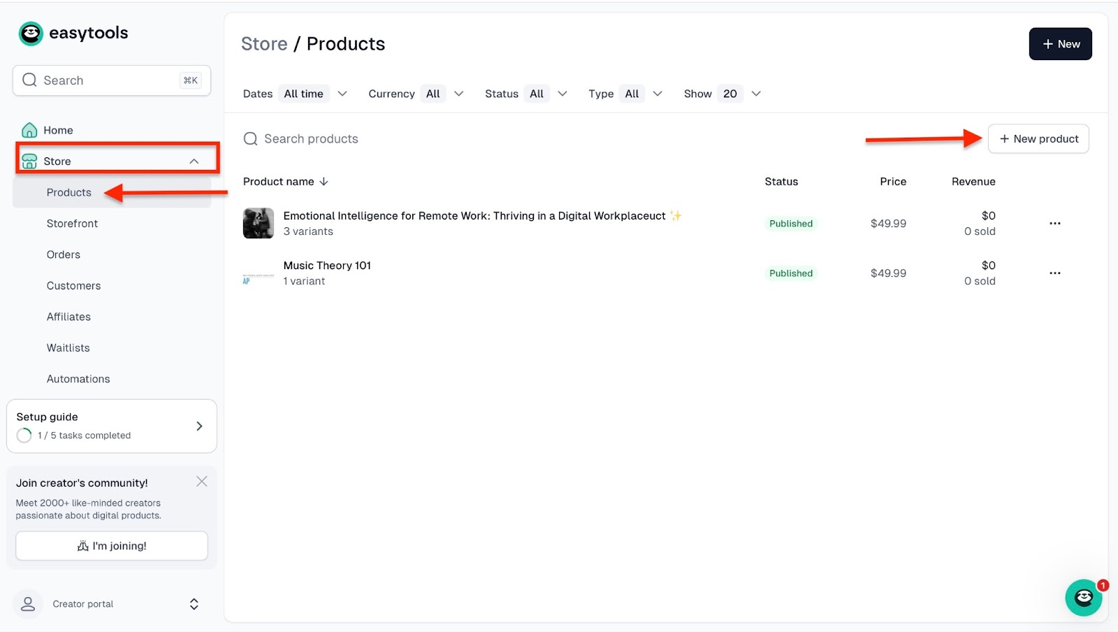 Create a new product from Easytools store