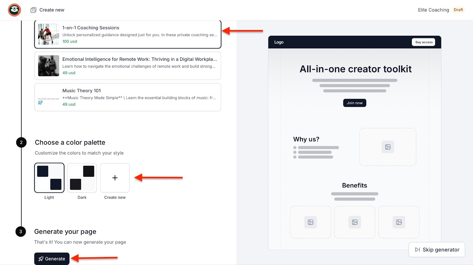Webpage generator wizard in Easytools