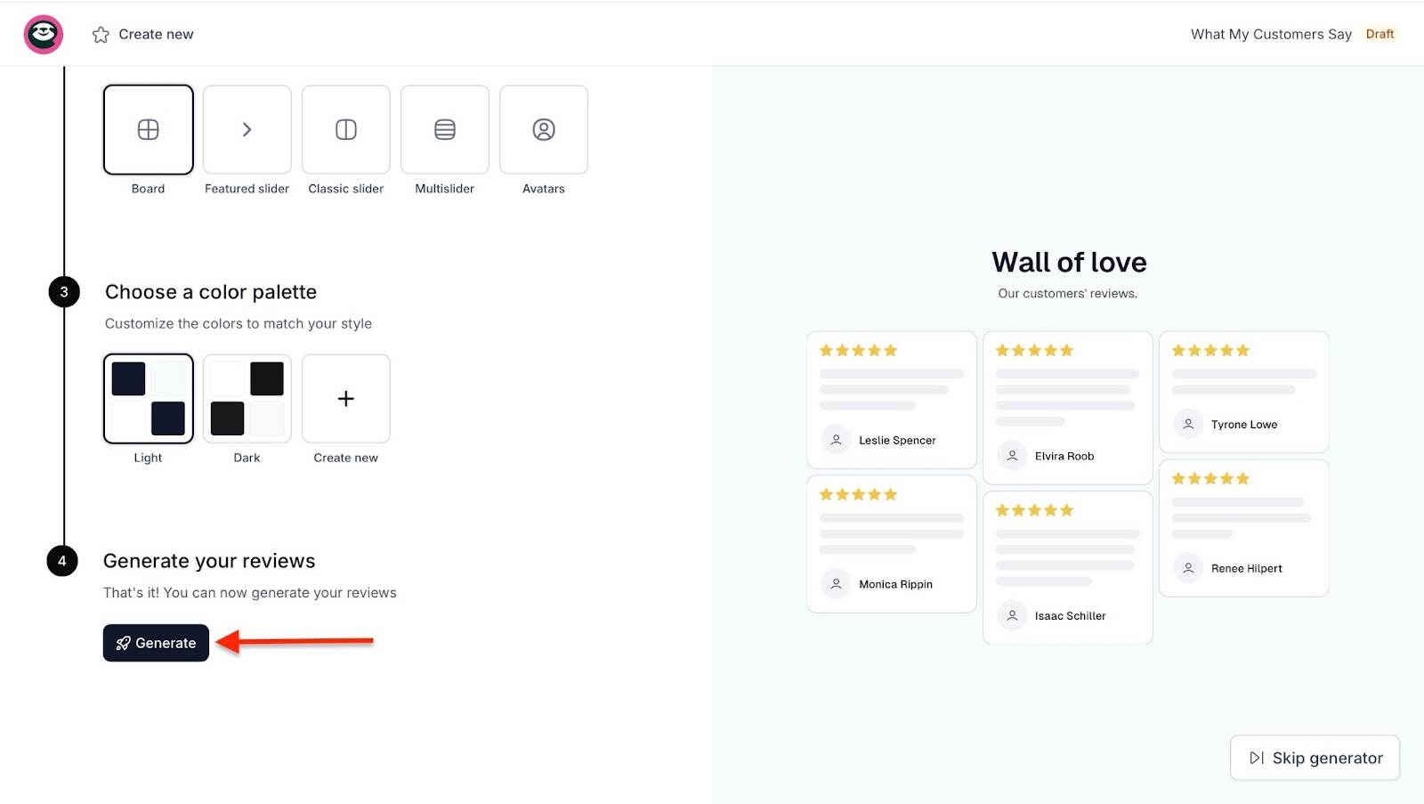 Generate wall of love with AI