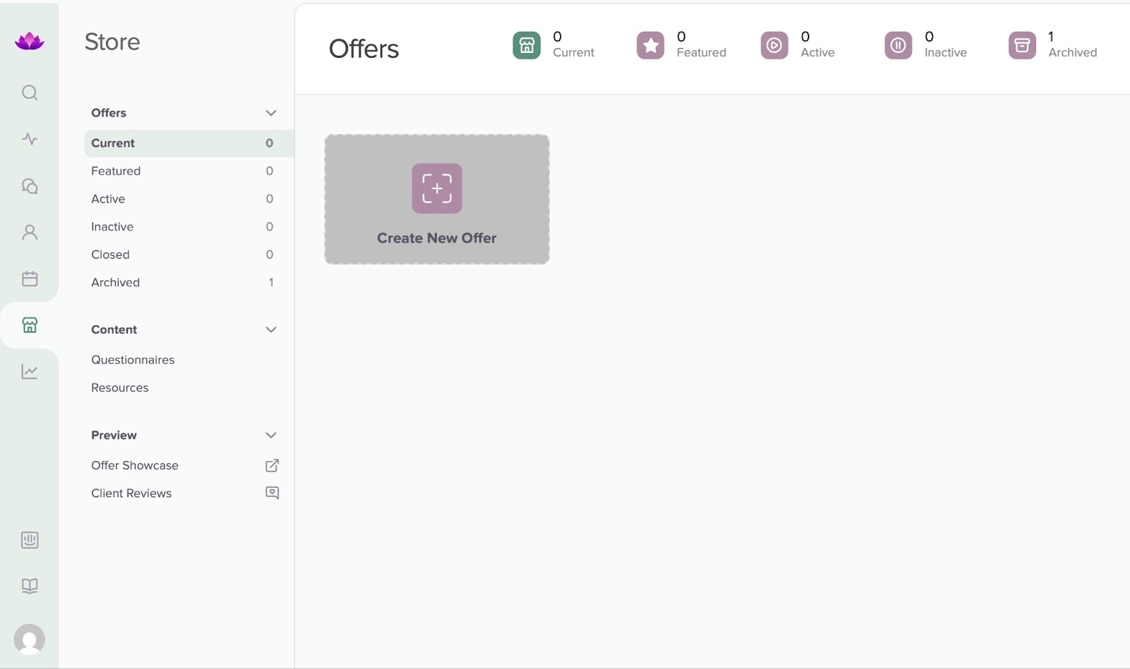 Create new offer option in dashboard
