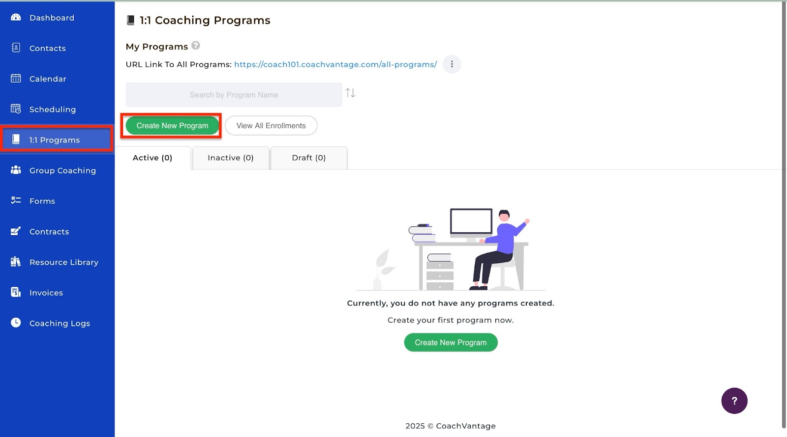 Create new program on a coaching platform dashboard