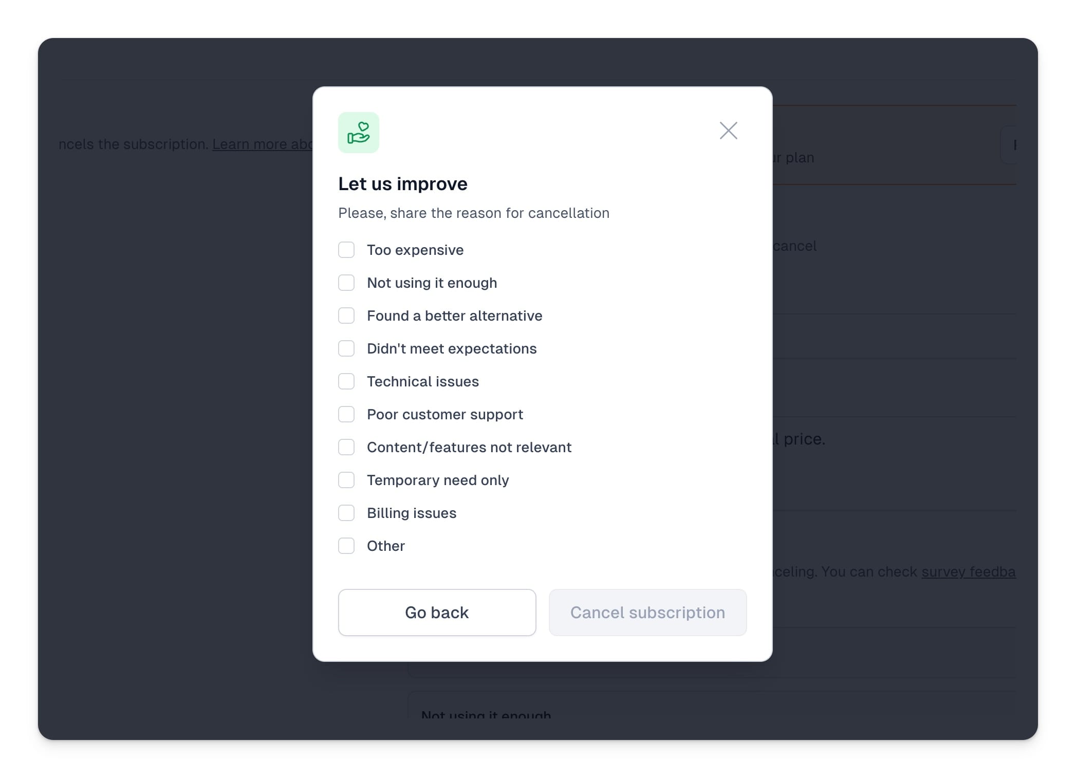 cancellation survey preview