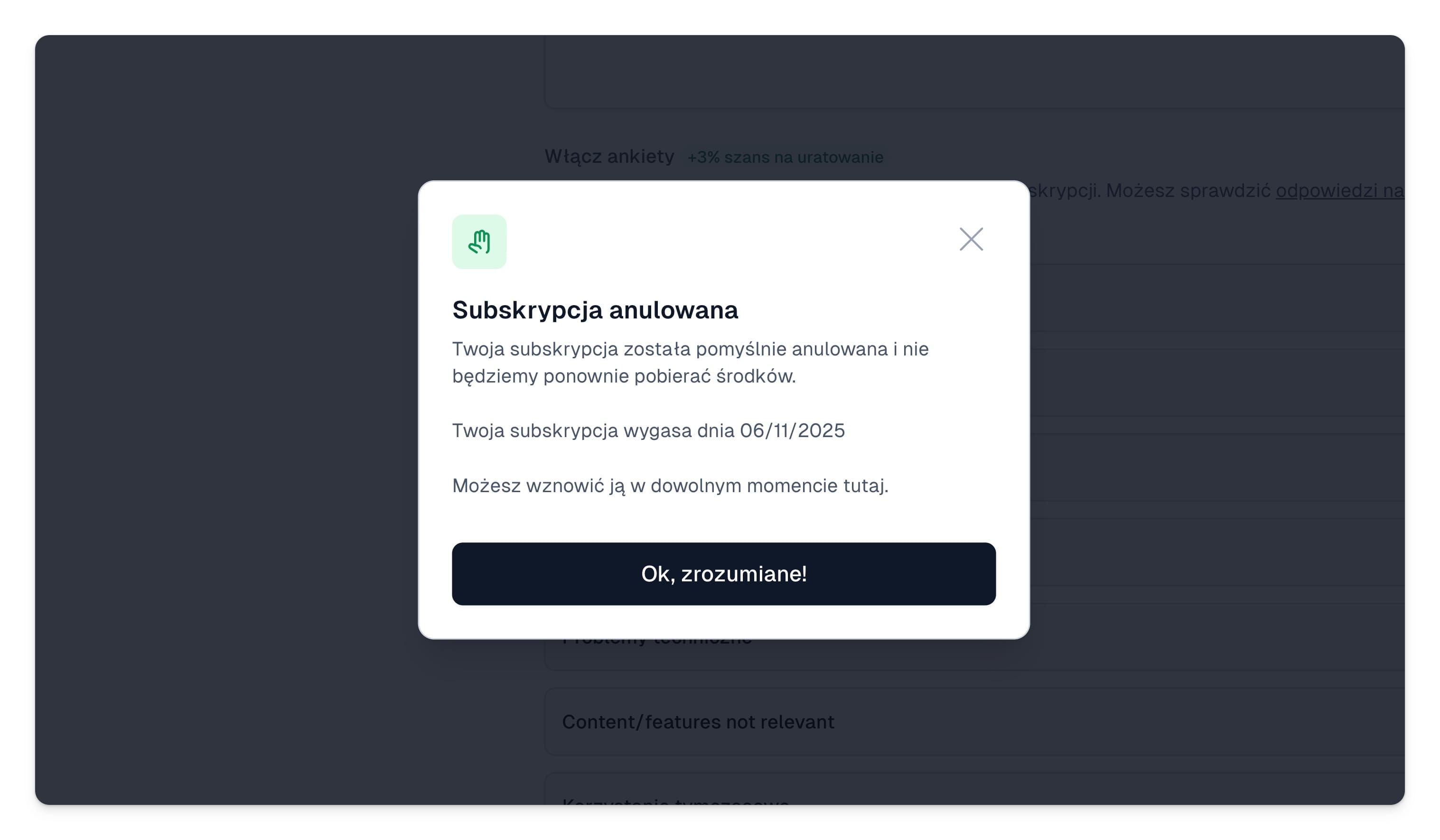 Easytools potwierdzenie anulowania subskrypcji.