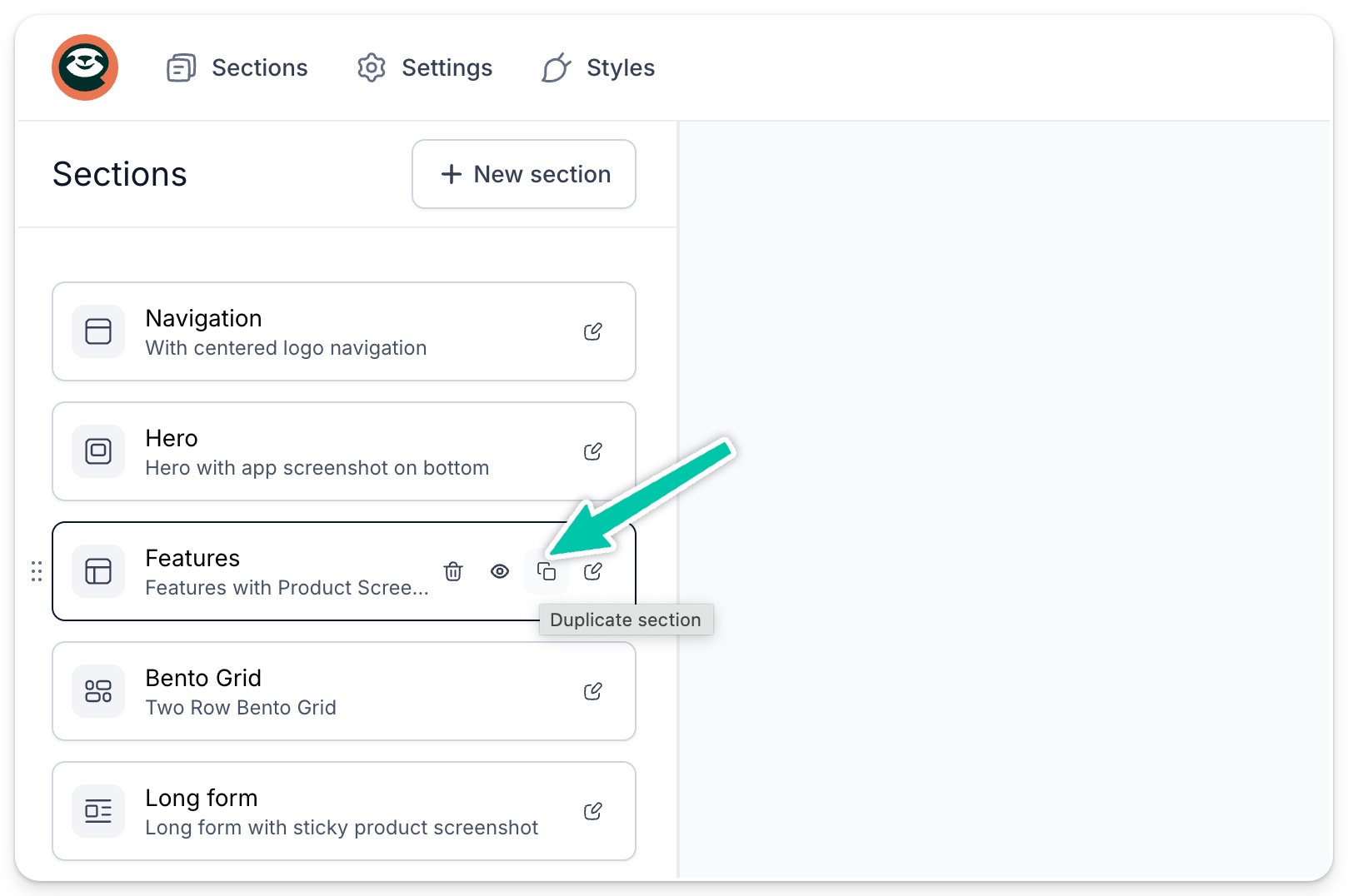 Easypage duplicating sections with one click