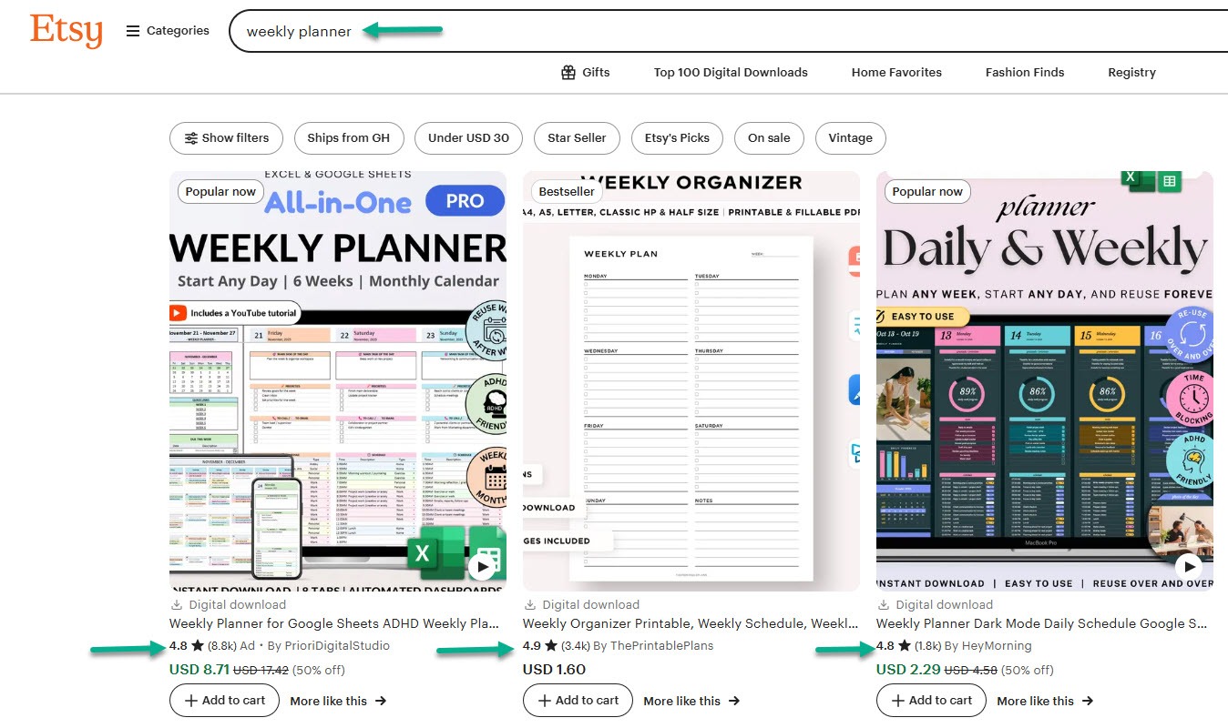 search for competitors selling ebooks on etsy