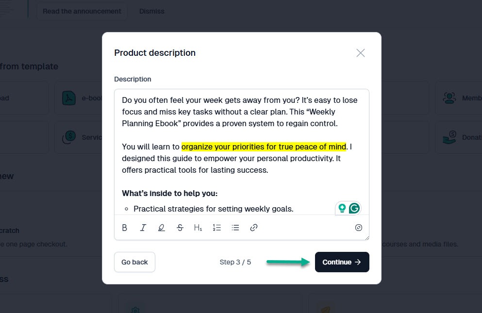describe your ebook sales page