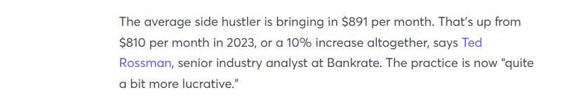 average side hustle monthly earnings