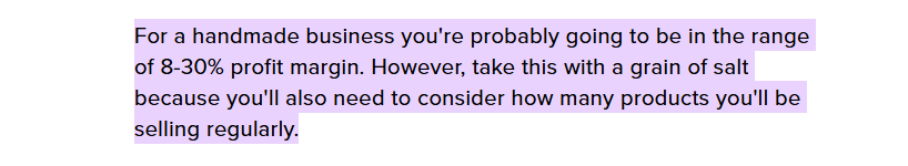 profitable hobbies - handmade business profit margin text