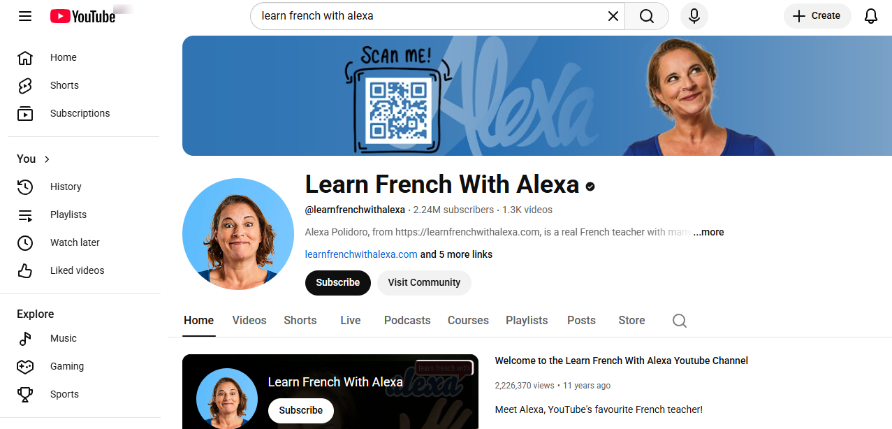 channel banner for french lessons