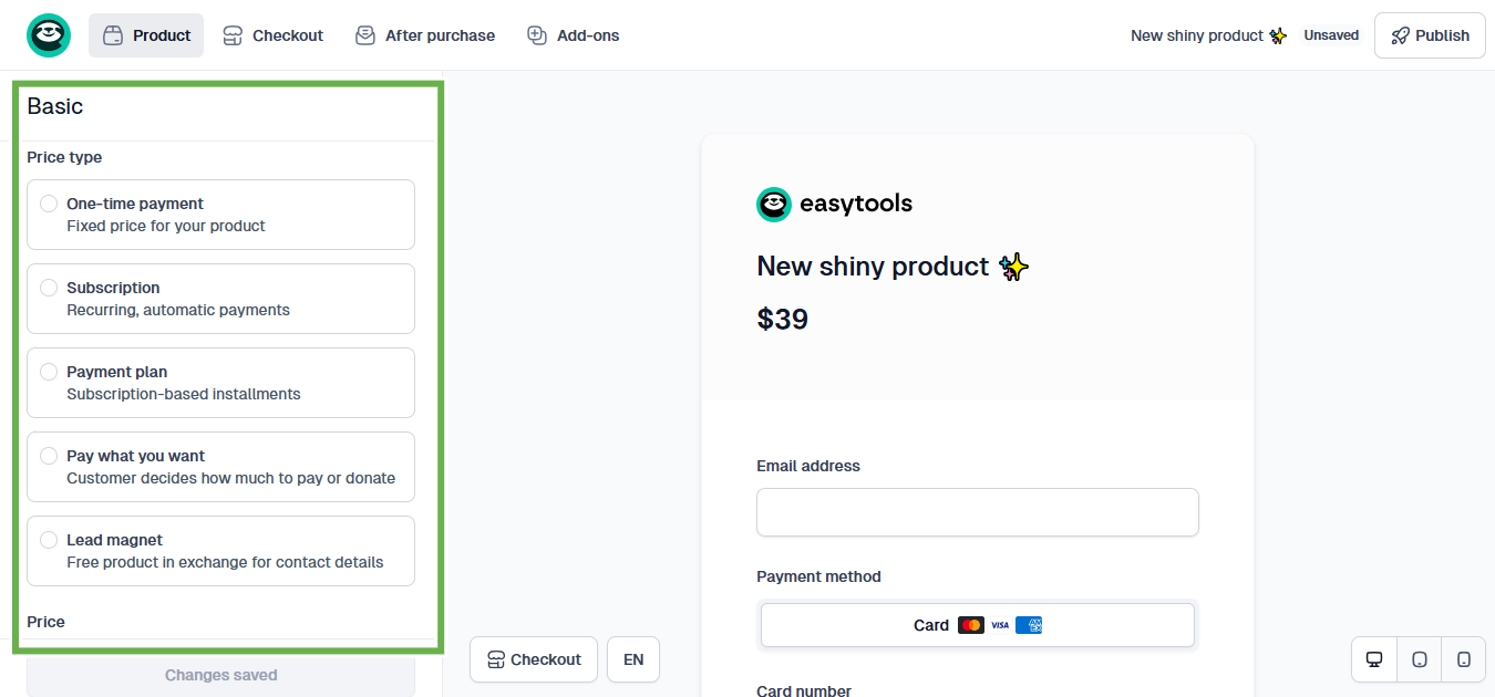 product builder with payment options