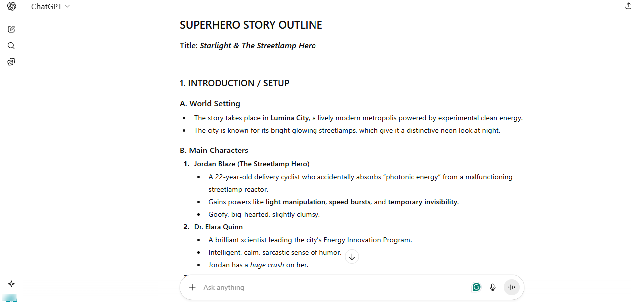 superhero story outline page view