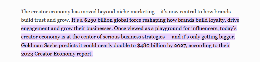 creator economy growth summary statistic