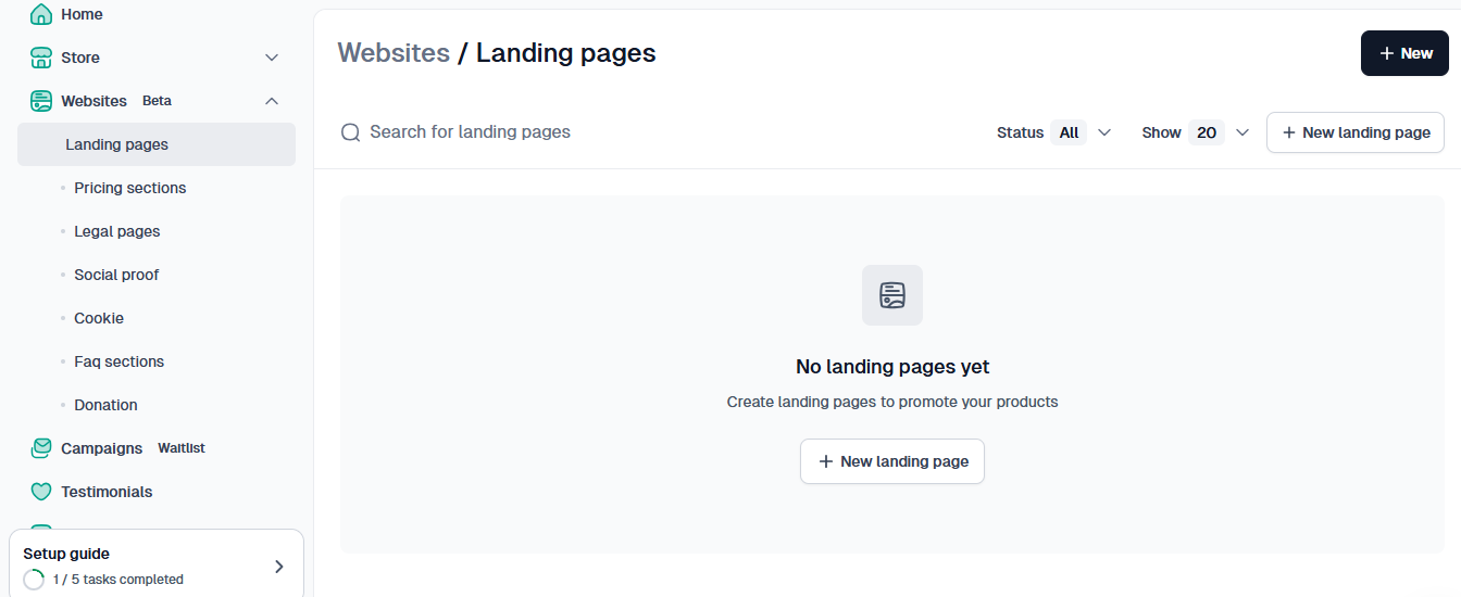 landing pages window in a platform to sell e-books