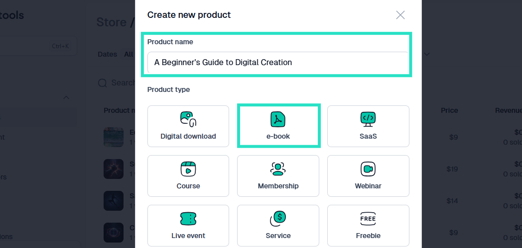 create a new e-book prduct